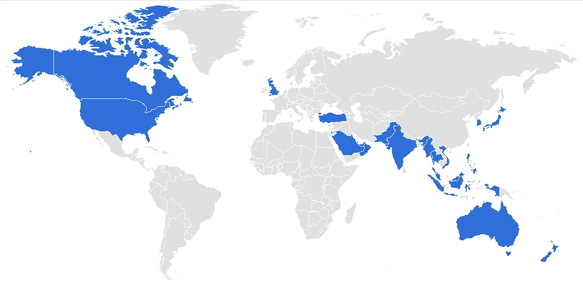 USIM supported countries map